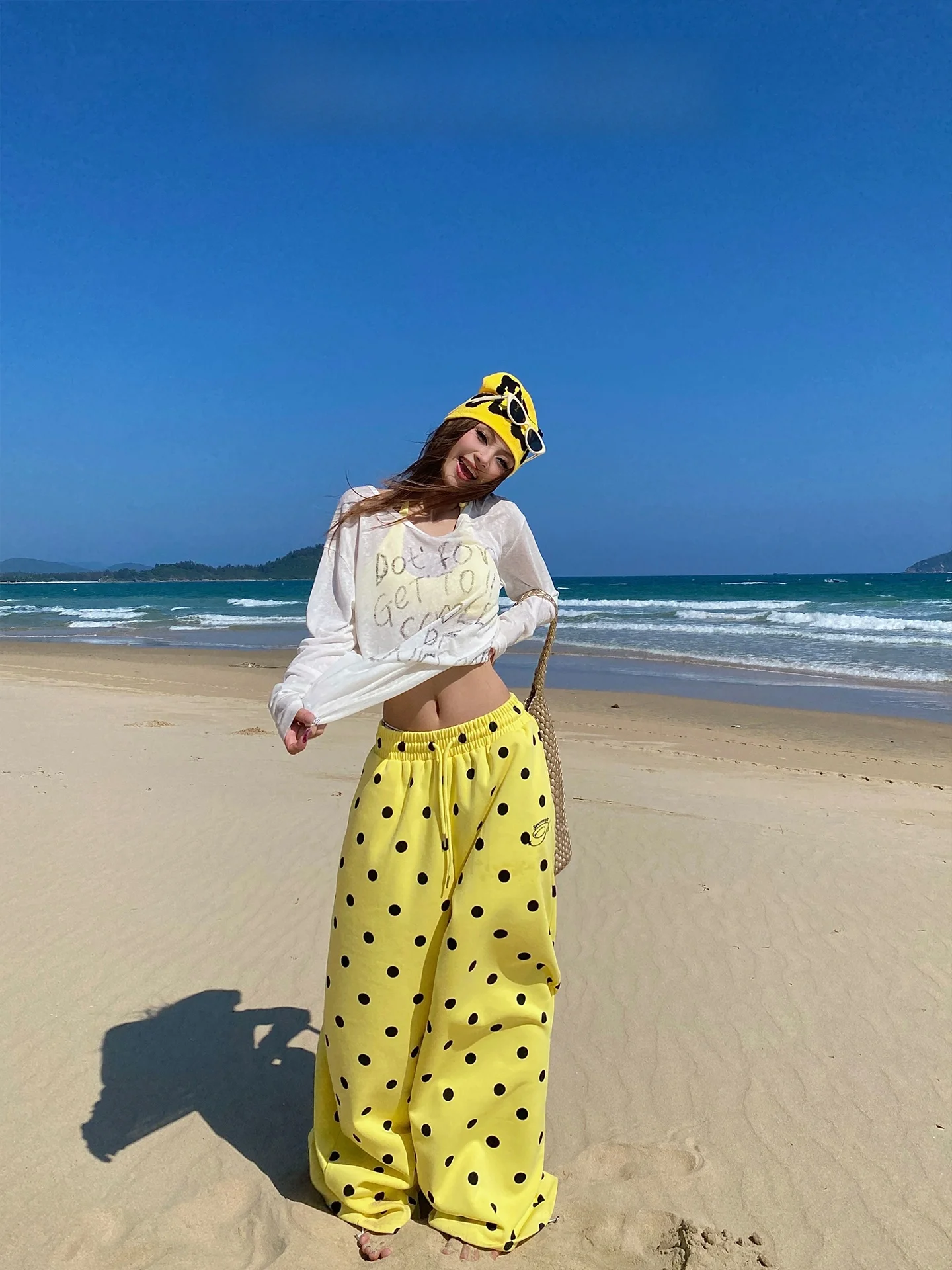 

Американские широкие брюки с принтом в горошек для женщин, летние, для джазовых танцев, повседневные, длинные, свободного кроя, из хлопка, комфортные