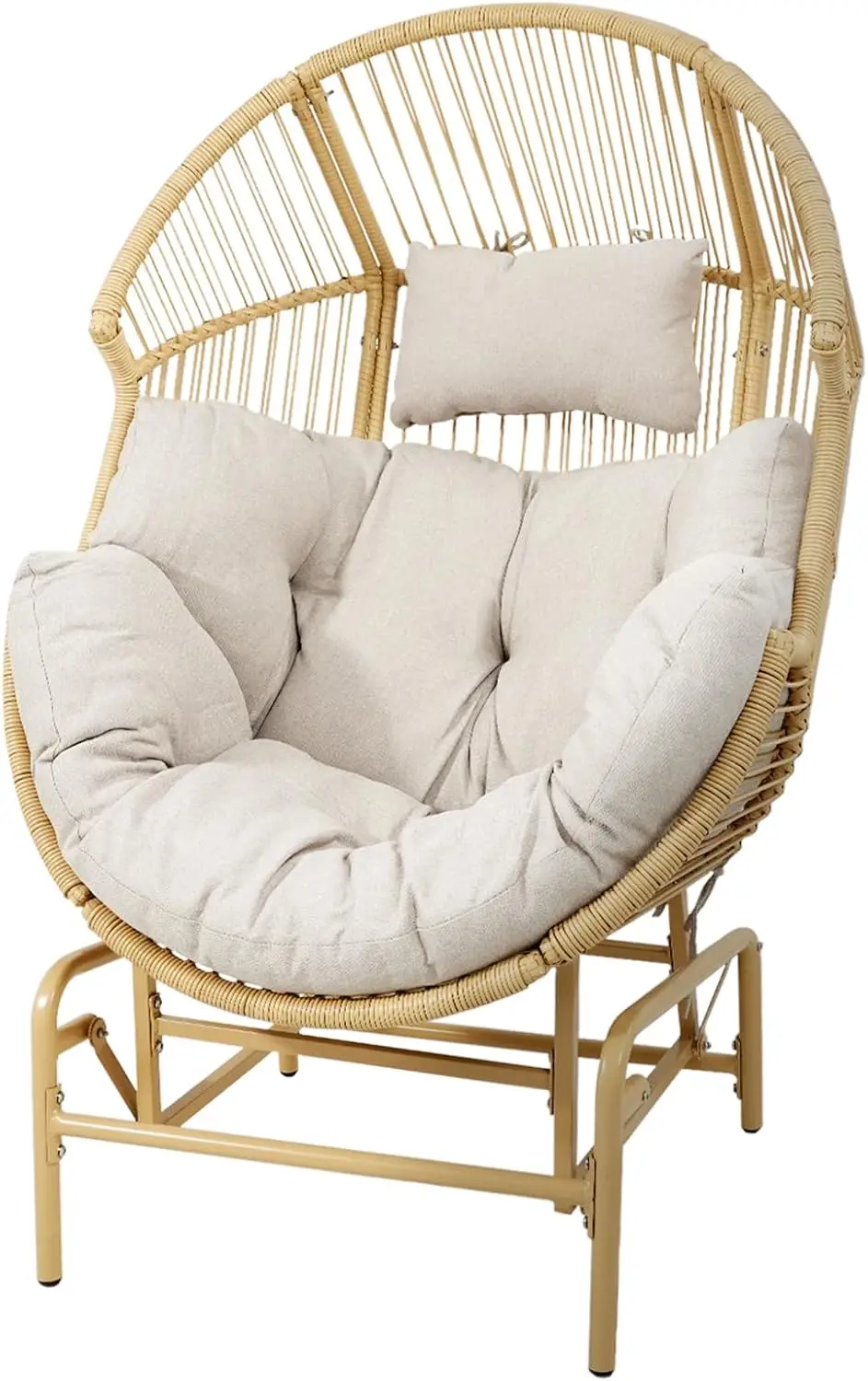 Patio Chairs Outdoor Egg Chair - Wicker Rocking Glider Chair Rattan Patio Lounge Rocker Chairs with Cushion and Pillow