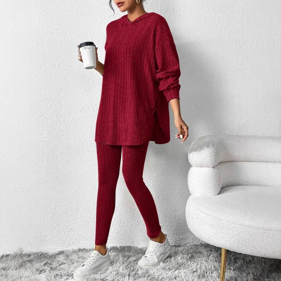 2025 outono e inverno roupas femininas europeias e americanas soltas com capuz manga longa calças casuais conjunto de linha