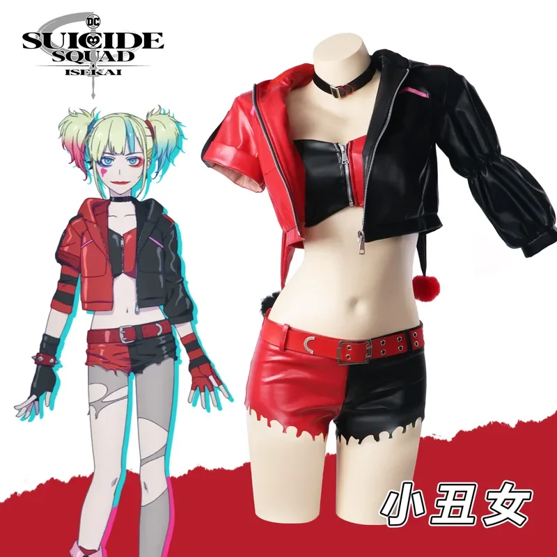 Harley Cosplay Costume Anime Quinzel Suicide Isekai Joker Girl Squad Cosplay Halloween Costume Clown Woman Sexy Party Suits