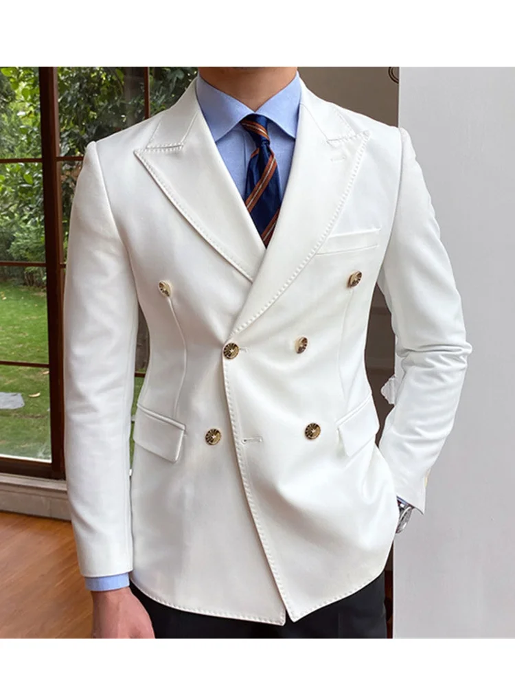 Blazer d'affaires à carreaux bleu marine et blanc pour hommes, veste décontractée à revers Patricia, manteau formel pour Rhde promo, mariage, mode masculine