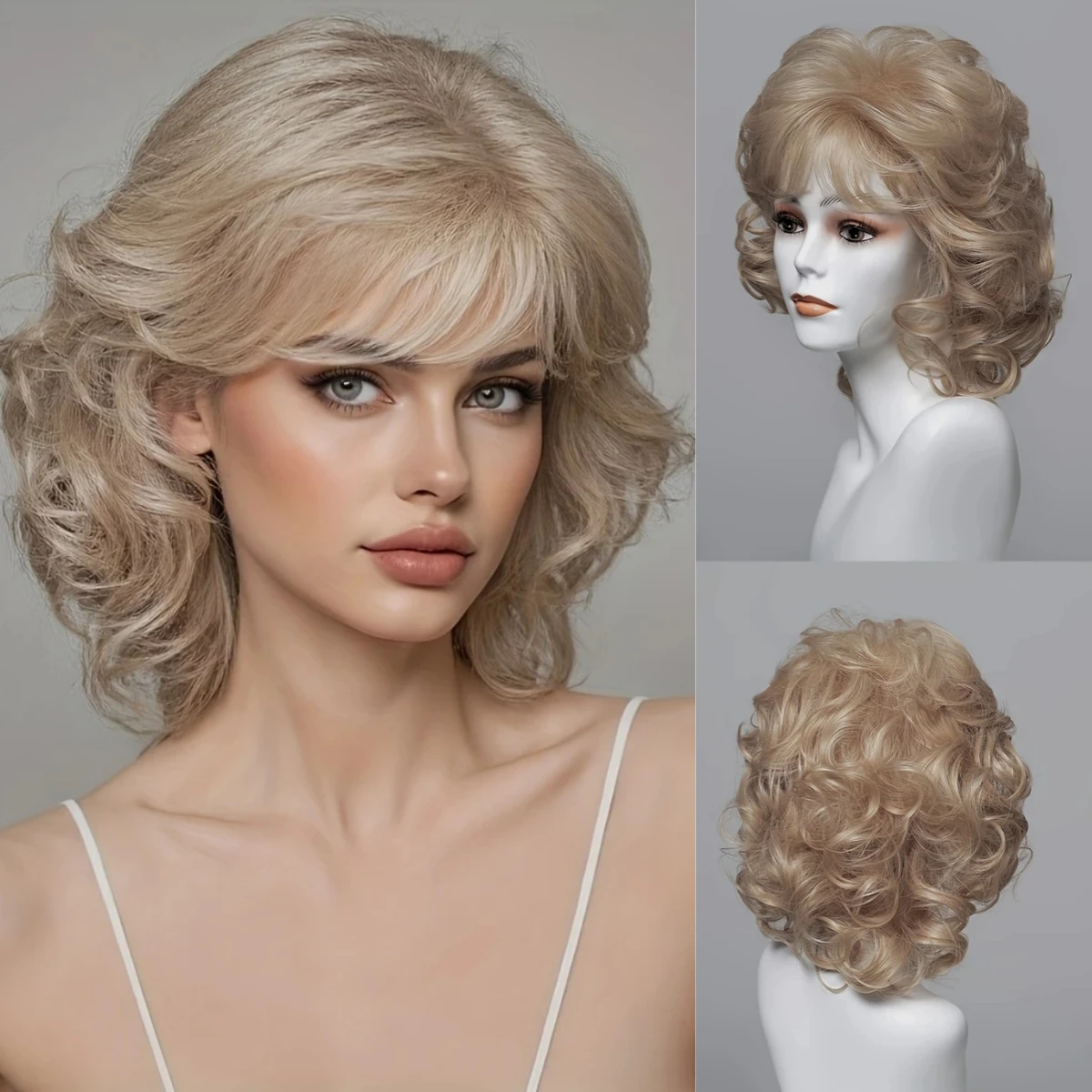 باروكة صناعية قصيرة مموجة أشقر فاتح من Testar، شعر مستعار صناعي ناعم ولامع ومقاوم للحرارة، شعر مستعار للحفلات اليومية للنساء، شعر صناعي عصري