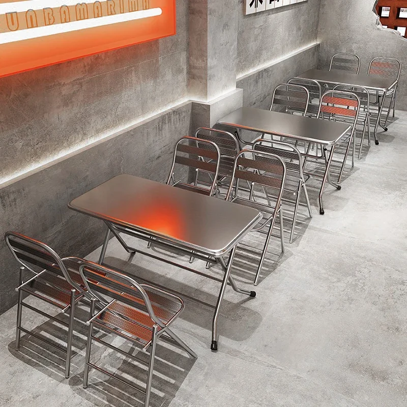 South East Asia table and chair combination, barbecue stall stainless steel folding chair  industrial style snack bar
