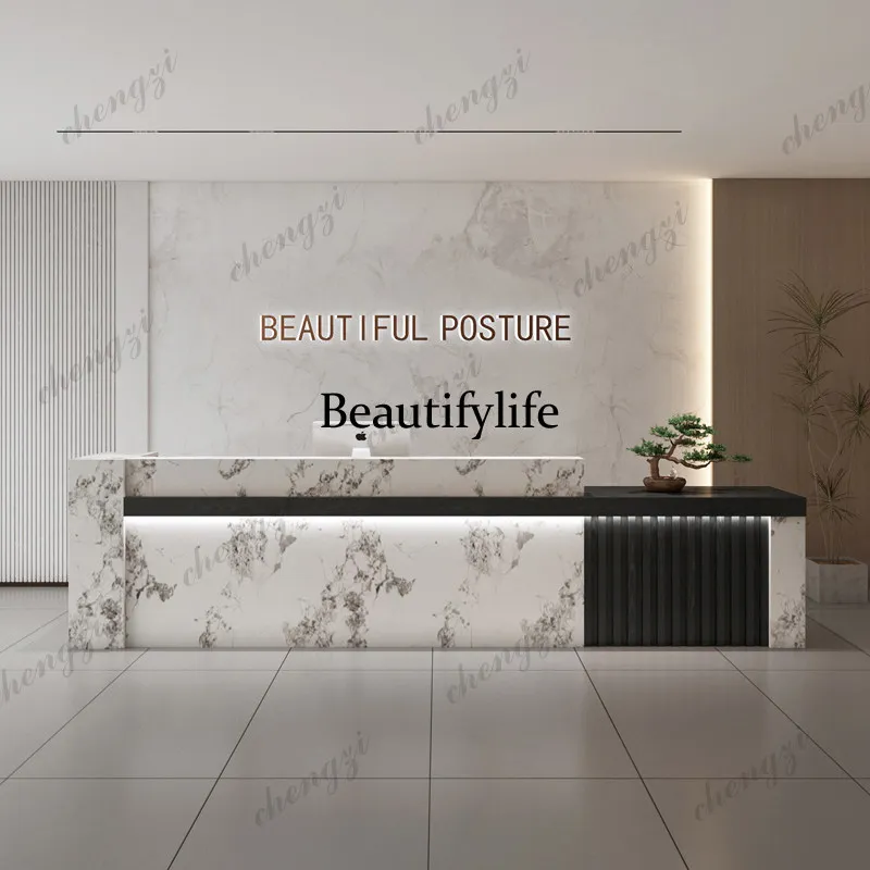 Light Luxury Elegant Reception Desks Business Service Counter Stands Reception Desks Counter Checkout Bureau Office Furniture