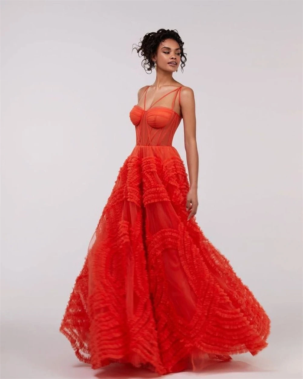 Aenyrst Sexy Spaghetti Prom Dresses Sweetheart Ball Gown Lace Up Flowers Evening Dress Chiffon Wedding Party Gowns Plus Size