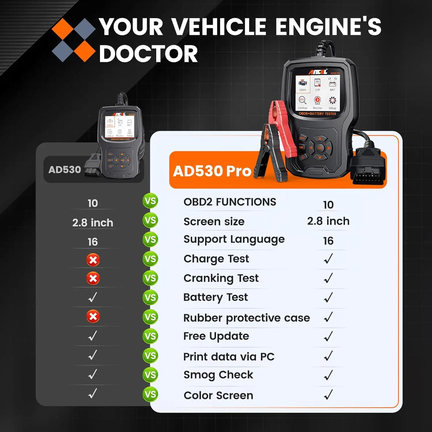 جهاز اختبار بطارية الماسح الضوئي AD530 PRO 2 في 1 obd2 + حقيبة تخزين واقية لـ AD530 Pro