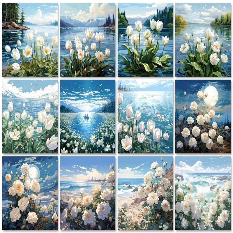 

CHENISTORY Paint By Number flower Drawing On Canvas DIY Wall Art Pictures By Numbers Kits Scenery Numbers Painting Home Decor