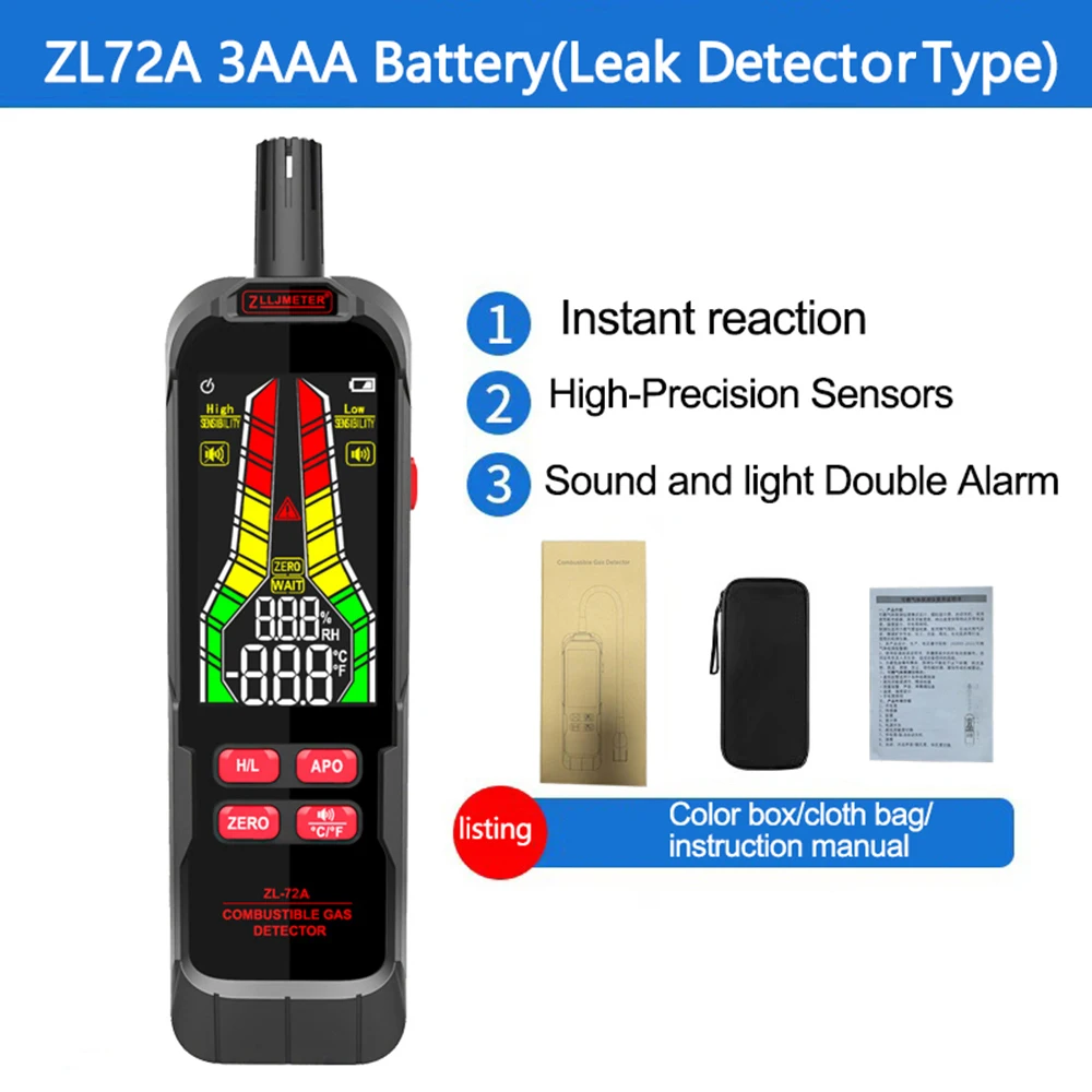 ZL73A ZL72A Gas Leak Detector 50-100000ppm Combustible Gas Detected Meter Natural Methane CH4 CO Analyzer Digital Tester Meter