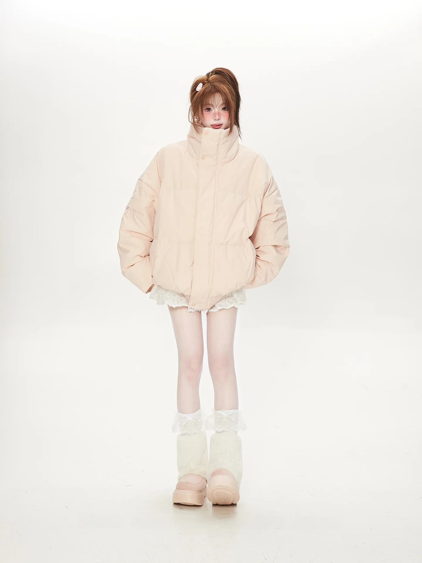 

Pink down Jaet Women's Sli Stand Collar Du down Coat Unique Design Beautiful Silhouette 90% White Du Feather Outerwear