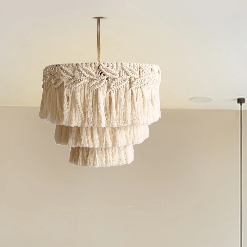 Nordic Macrame Woven Tapestry Lampshade Boho Hanging Lamp Cover Ceiling Pendant Light For Home Bedroom Chandeliers Decorative