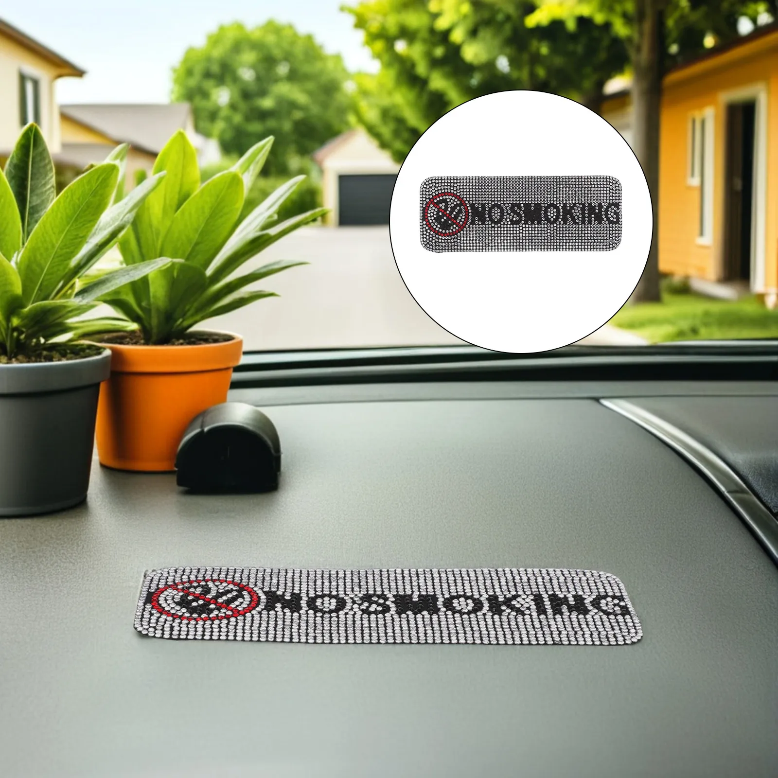Self-Adhesive No Smoking Sticker with Rhinestone Design Waterproof Indoor Outdoor Vehicle Door Decal for Car Office Retail Store