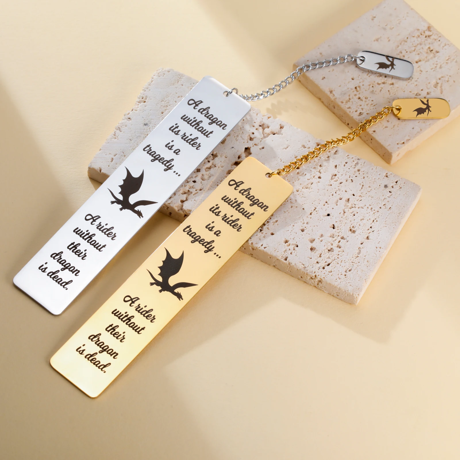 Customized Bookmarks Engraved Text Logo Dragon Rectangle Pendant Stainless Steel Jewelry Personalized Valentine's Day Gifts