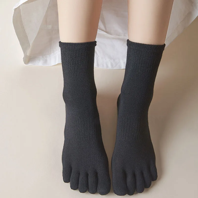 

5 Pairs Spring Autumn Solid Black Gray Toe Socks Short Women Simple Elastic Anti-friction Compression 5 Finger Sock Four Seasons