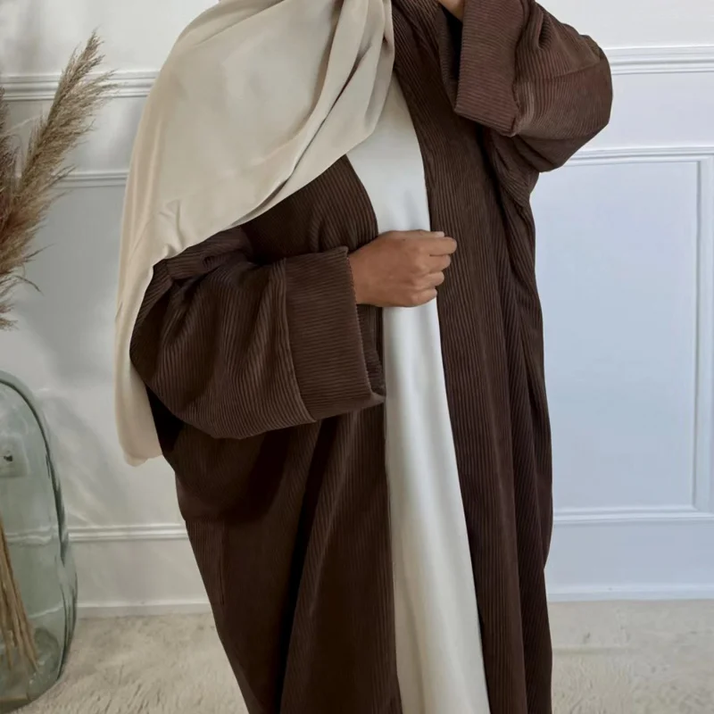 Abaya-Kaftan Corduroy para Mulheres, Caftan Islâmico, Eid, Roupa Muçulmana, Elegante, Dubai, Turquia, Inverno, 2022