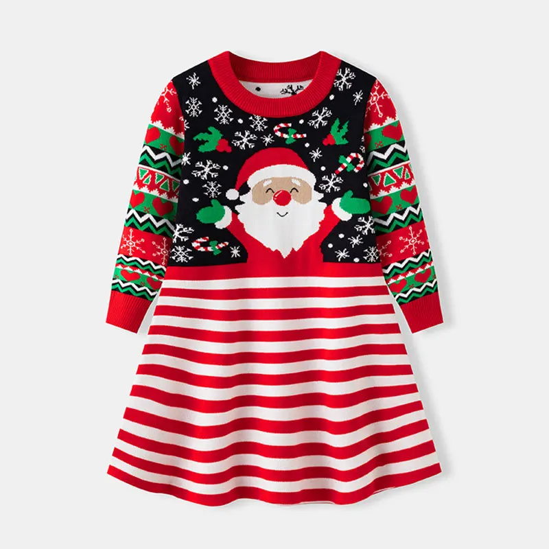 Christmas Girls Dress Winter Children's Knitted Dress Pullover Sweater Dress for Kids Warm Baby Costume Toddler Party Clothes