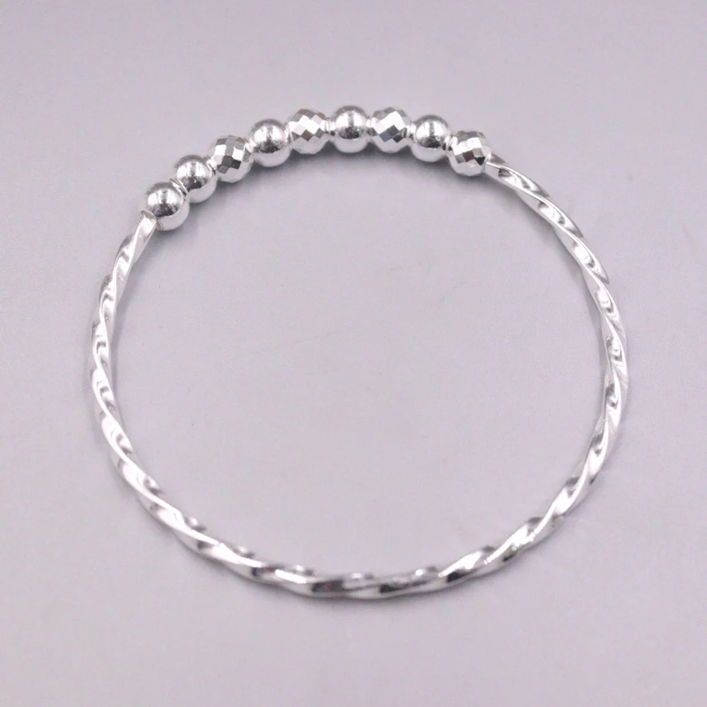 

Real Pure 999 Fine Silver Bangle Women Gift Lucky Laser Beads Carved Twist Bracelet 13g