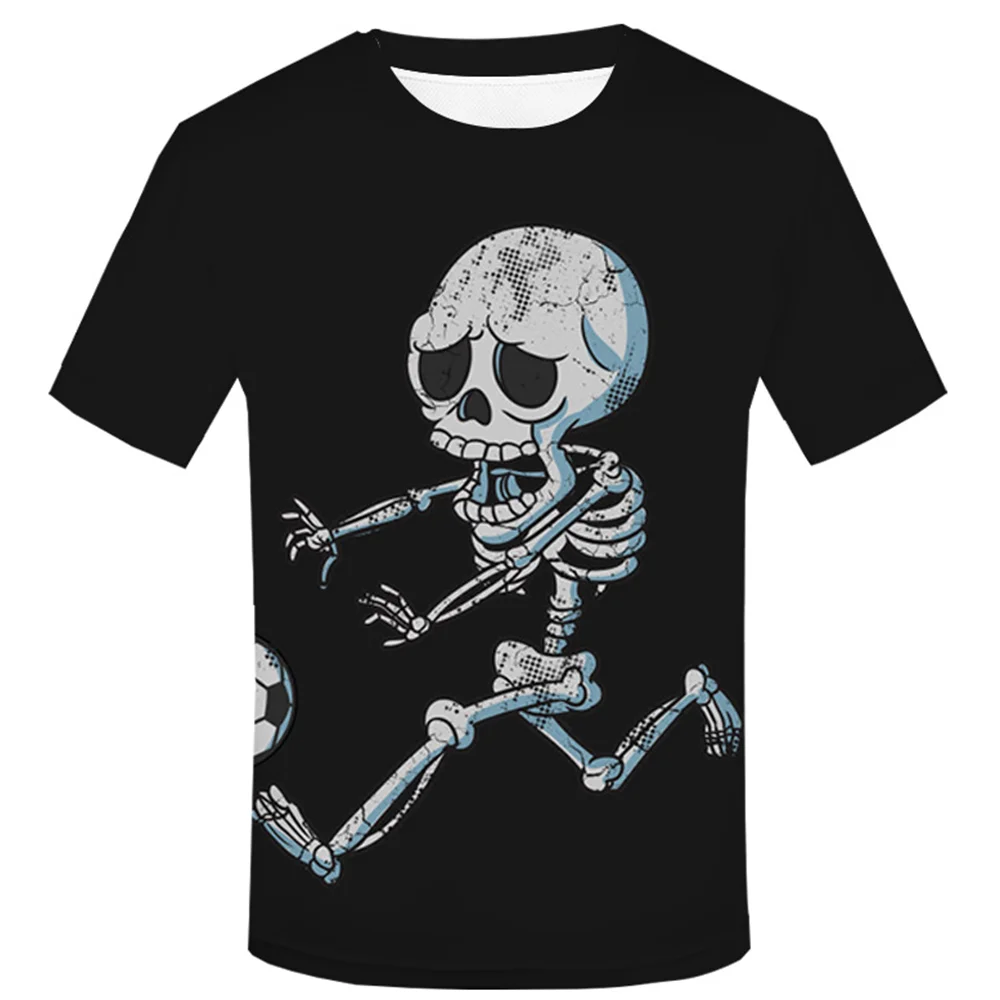 Hot Selling Summer Men's Funny T-shirt Skeleton 3D Printed Short Sleeve Top Street Personality Head Hip Hop Oversized O-neck Top