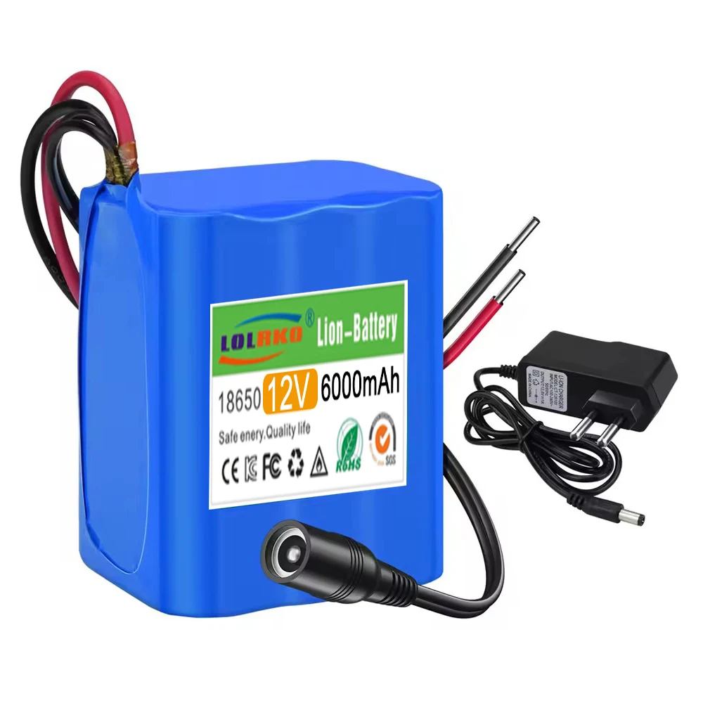 12V 6Ah Rechargeable Lithium Battery Pack 6000mAh Portable Battery for 12V Devices, RC Car, Boat, Robot, LED,12V DlY device