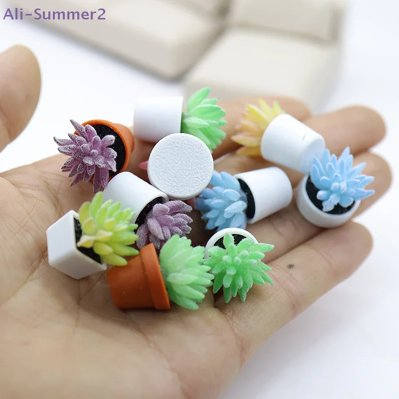 {Summer2} 5-teiliges Set Simulierte Mini-Topfpflanzen Modell Puppenhaus Bonsai Dekoration Puppenhaus Mikro-Landschaft Desktop-Ornament