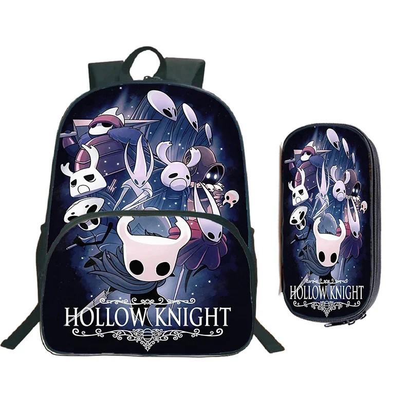 Nylon Backpack with Hollow Knight Print Backpack 2 Pcs Set Hot Game Waterproof Kids School Bag for Boy Large Capacity Backpack
