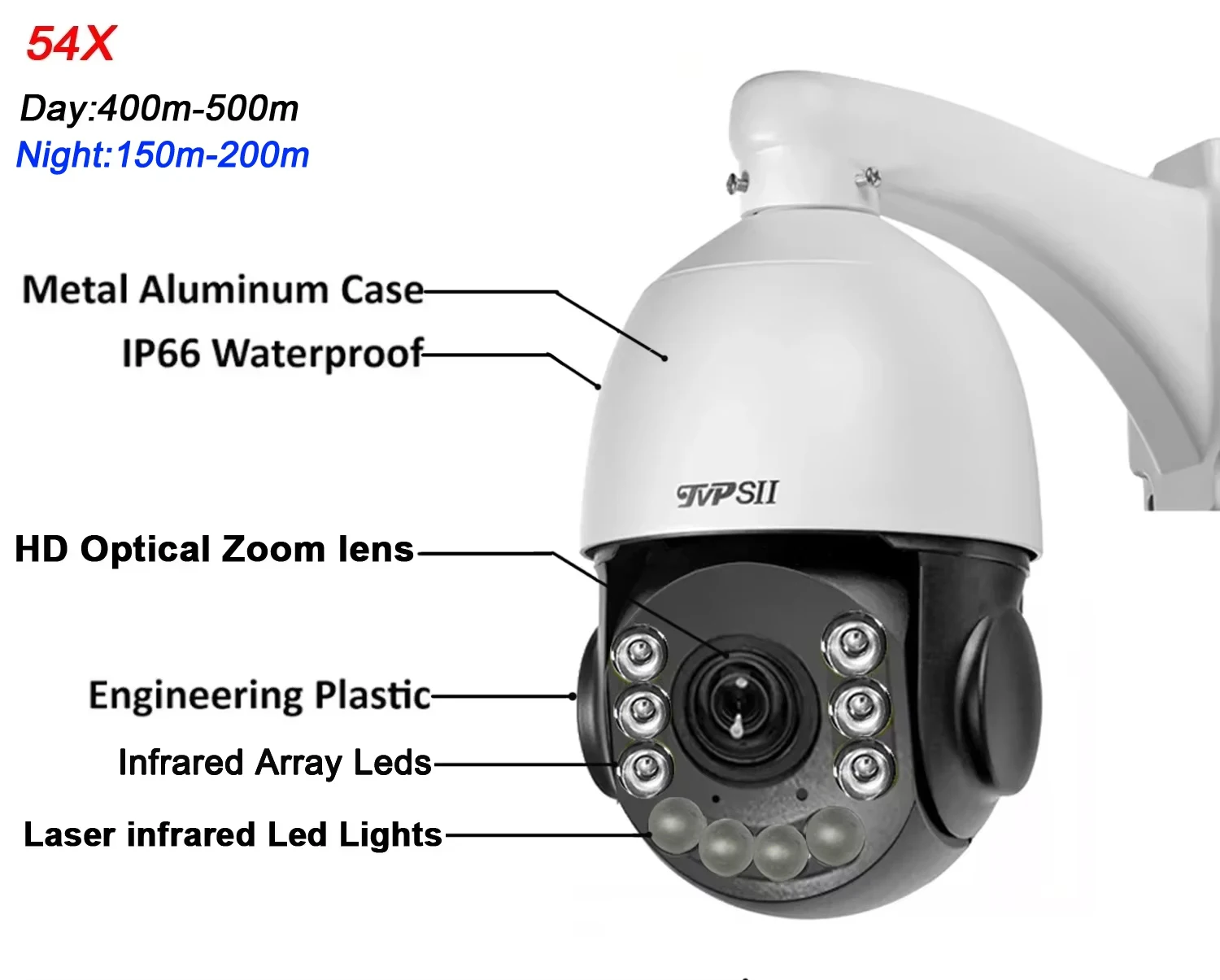 Max.512G Auto Tracking Vehicle Human 8MP 4K IMX415 H.265+ 54X Zoom 360° Audio Outdoor ONVIF POE PTZ Speed Dome IP CCTV Camera