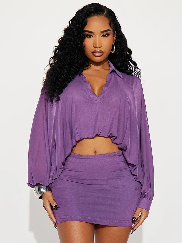 Nibber بسيط شبكة 2 قطعة مجموعة النساء التلبيب غير النظامية الشباك حافة الخامس الرقبة قميص + الخوخ الورك تنورة مطابقة ملابس عادية سليم #4