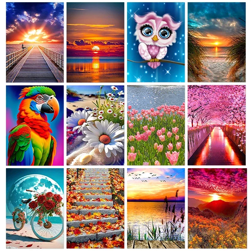 5D DIY Diamond Painting Landscape Animal Flowers Cross Stitch Kit Full Round Diamond Embroidery Mosaic Picture Home Decor Gifts