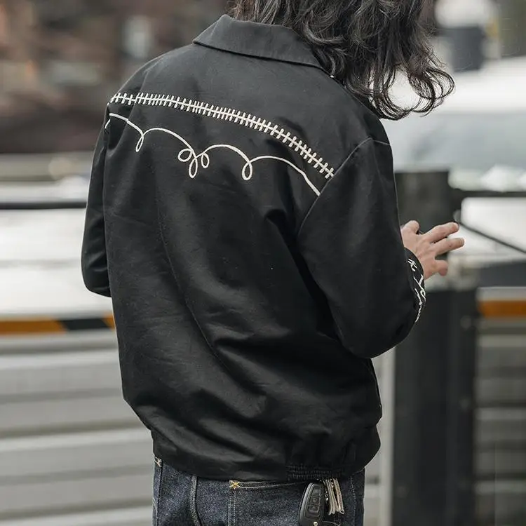 Non Stock Embroidered Jacket Bolero Western Style Black Musician's Rockabilly Coat Youthful Cotton Thickened Long Sleeve Autumn