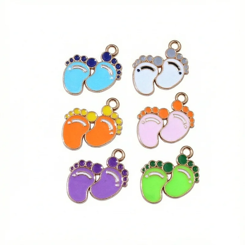 10pcs 18x16mm Alloy Enamel Feet Footprint Charms Pendant for Earrings Necklace Keychain DIY Jewelry Making Accessories Findings
