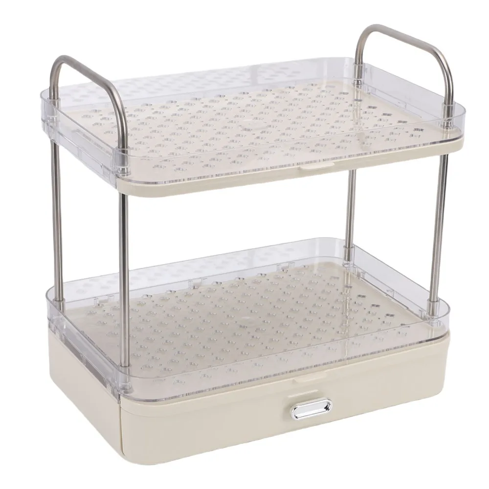 2 Tier Coffee Mug Holder PET, ABS, Stainless Steel With Draining Tray Cup Display Rack Slide Out Drawer Coffee Station Organizer