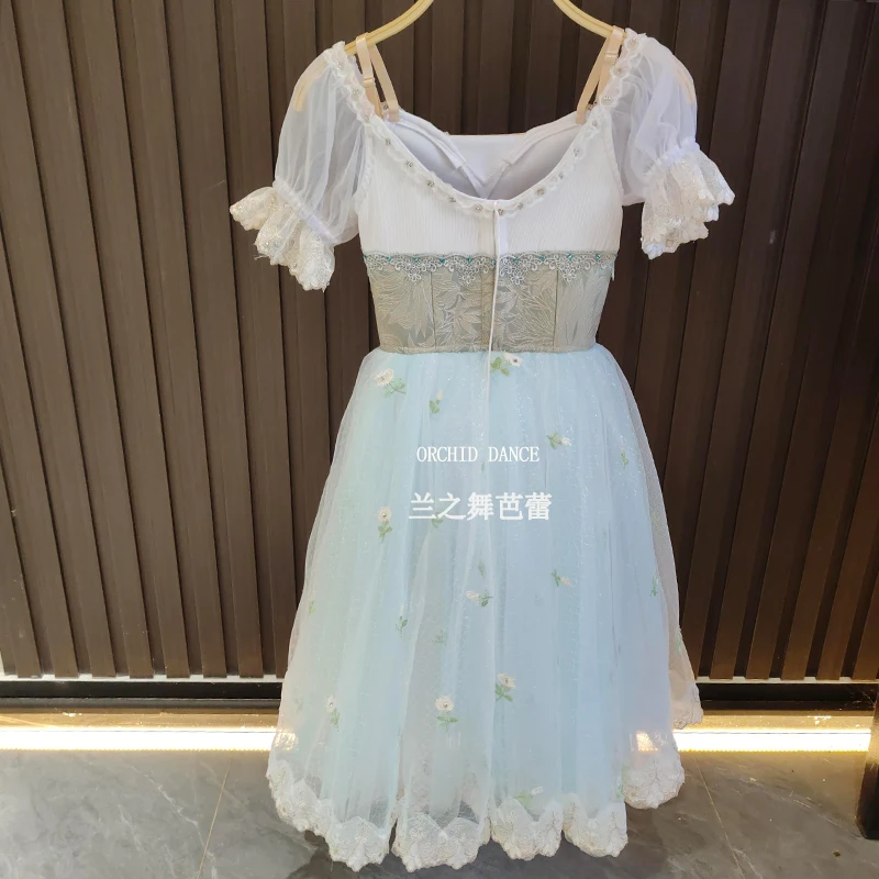 BT250620 ชุดบัลเลต์เด็กผู้หญิงคุณภาพสูง ขนาดสั่งทำพิเศษ สำหรับการแสดง ชุดกระโปรงบัลเลต์สีน้ำเงินยาวสไตล์โรแมนติก