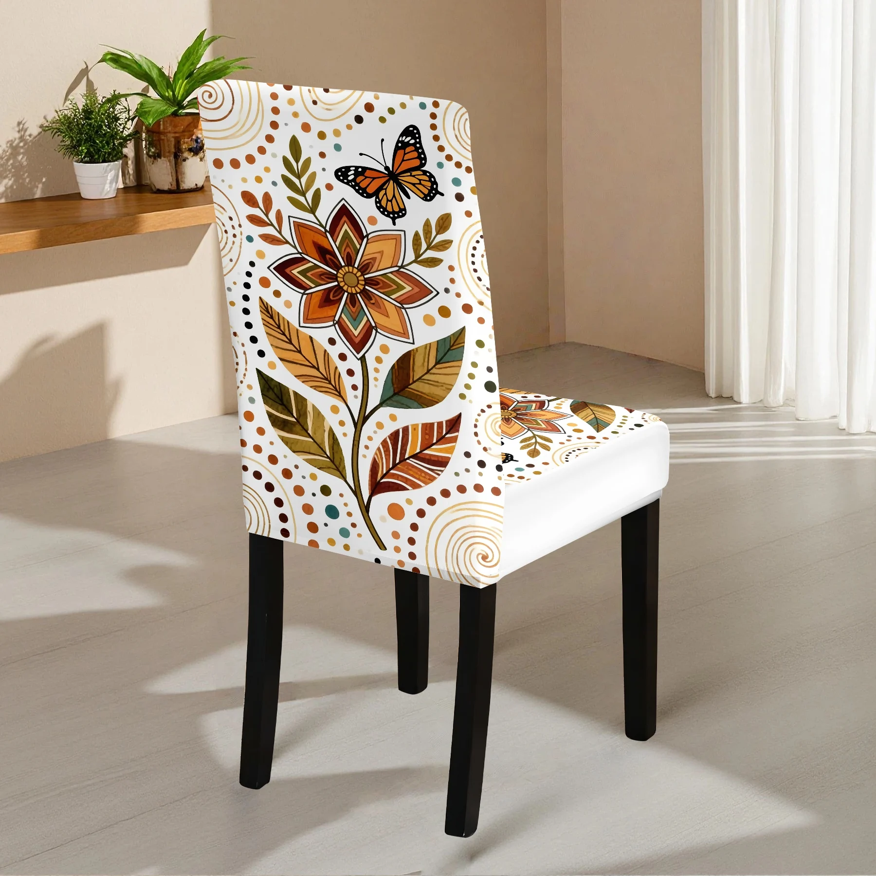 2024 New Stretch Chair Cover, Butterfly Flower Pattern, Washable Non - Fading, Elastic Comfortable Fabric, A