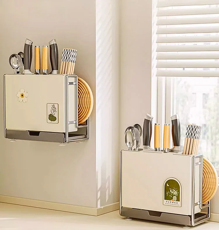 

Kitchen Stainless Steel Knife Holder Shelf Multifunctional Kitchen Knife Chopsticks Cutting Board