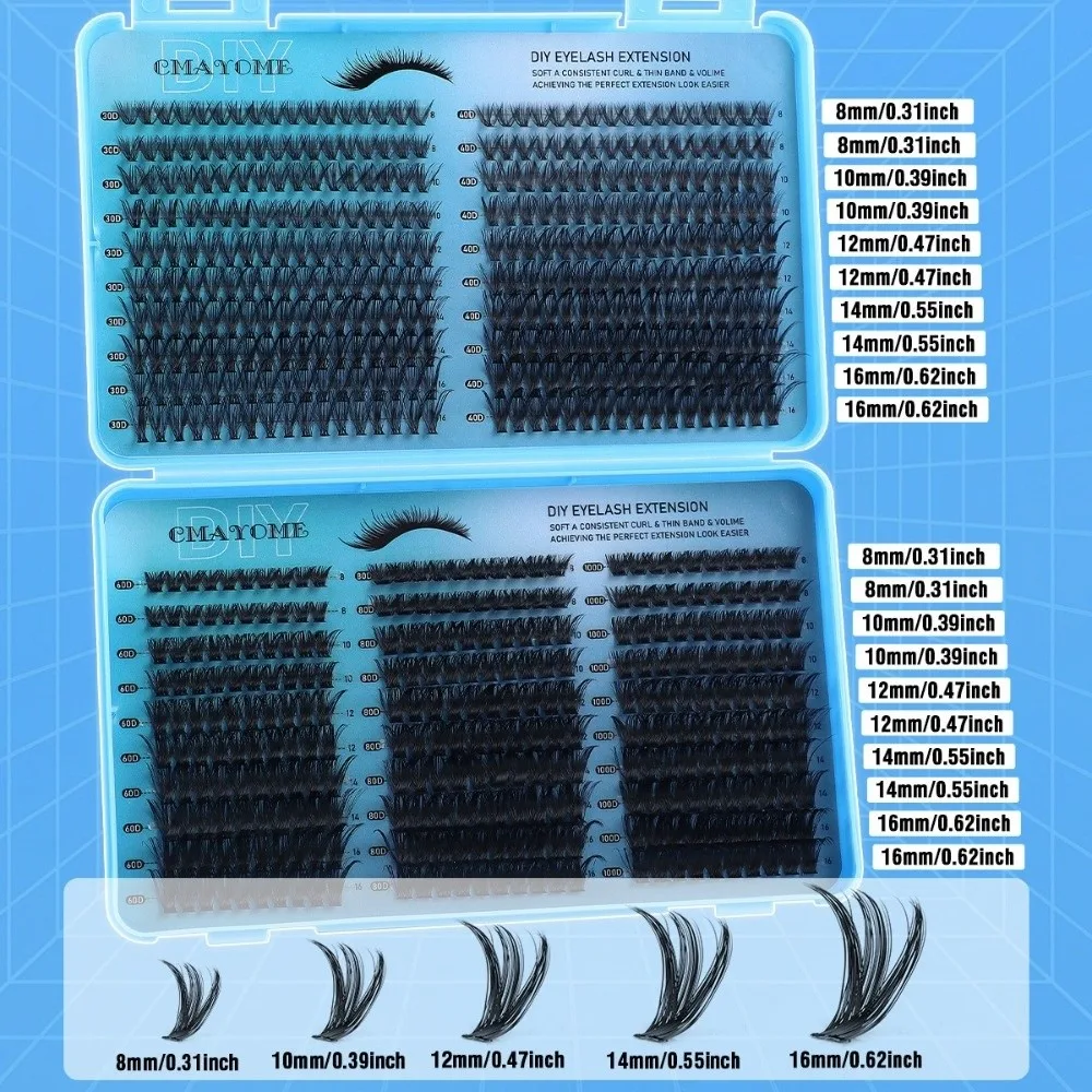 640Pcs 8-16mm Length False Eyelashes Wispy Style Thick Volume Fake Eyelash D Curl Fluffy Texture 3D Faux Mink Lash