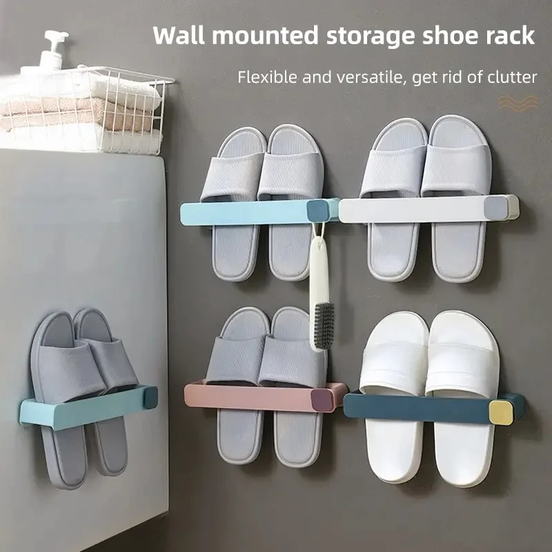 Bathroom Slipper Shelf No‑Drill Wall Mounted One Piece Shoe Rack Space Saving Shelf Bathroom Hanging