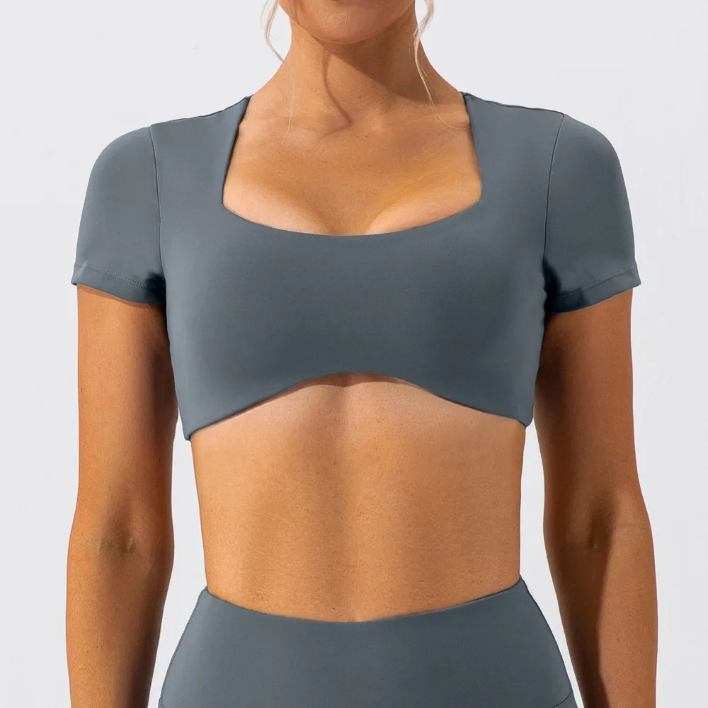 SHINBENE Navel-exposed Running Sports Tops for Women Quick-drying Nude Fitness Short-sleeved T-shirt image 3
