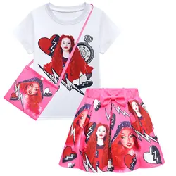 Children Clothing Sets Girls The Rise of Red Descendants 4 Cosplay Tshirt Tops and Skirt Bag Baby Kids Birthday Party Costumes