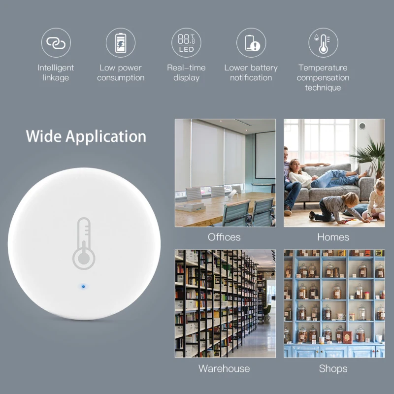 Tuya Smart ZigBee 3.0 Sensor de Temperatura e Umidade, Tempo Real, Segurança de Cena Inteligente, Aplicativo Smart Life, Alexa, Google Home, 1 Pc, 8 Pcs