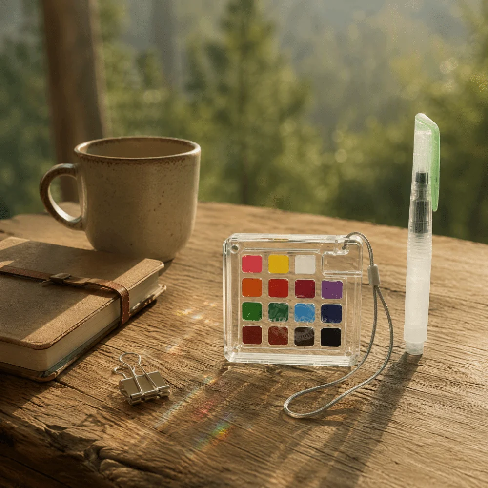 15Color Mini Watercolor Paint Set Compact & Easy-to-Carry Portable Pocket-sized Paint Set with Acrylic Storage Box PocketSized