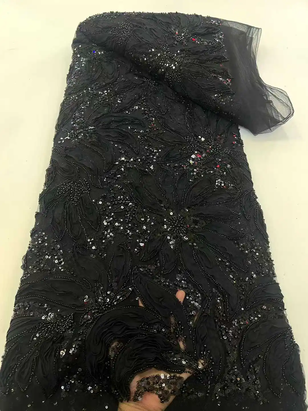 Tulle Lace Fabric for Brides Nigerian African Style with Beads And Sequins for Weddings Parties Latest 2025 Hot Sale