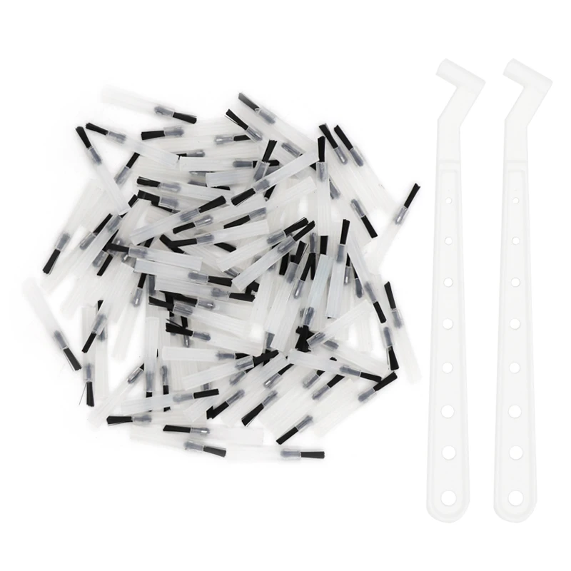 100pcs Disposable Micro Applicator Dental Composite Brushes Tips / 2 Handles Replaceable Dentist Clinic Medicine Wipping Tools