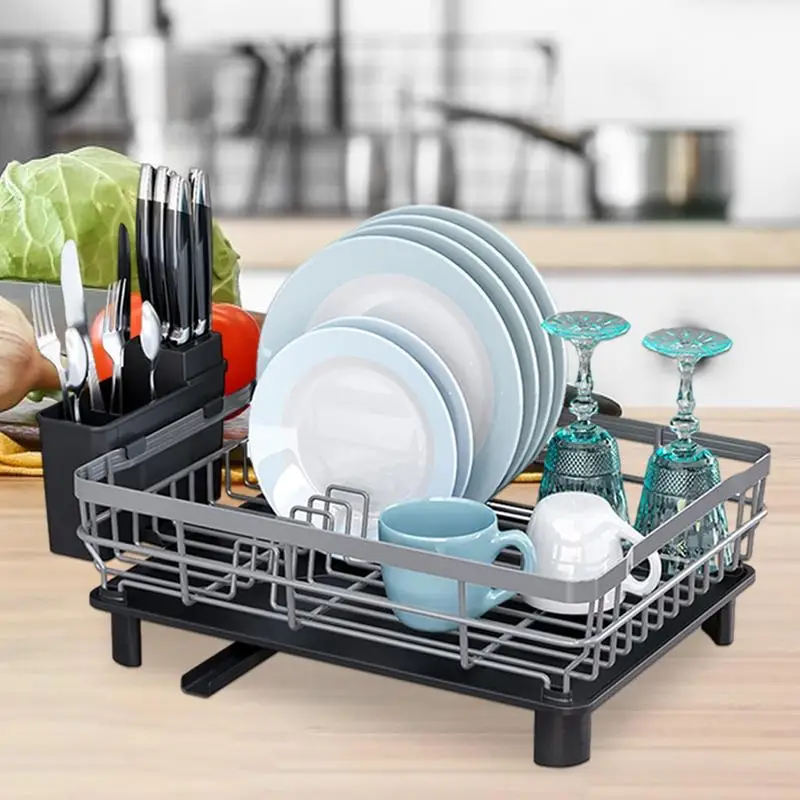 Dish Drying Rack Tableware Large Capacity Dish Drainers Kitchen Sink Dish Organizer Shelf Utensil Holder For Kitchen Countertop