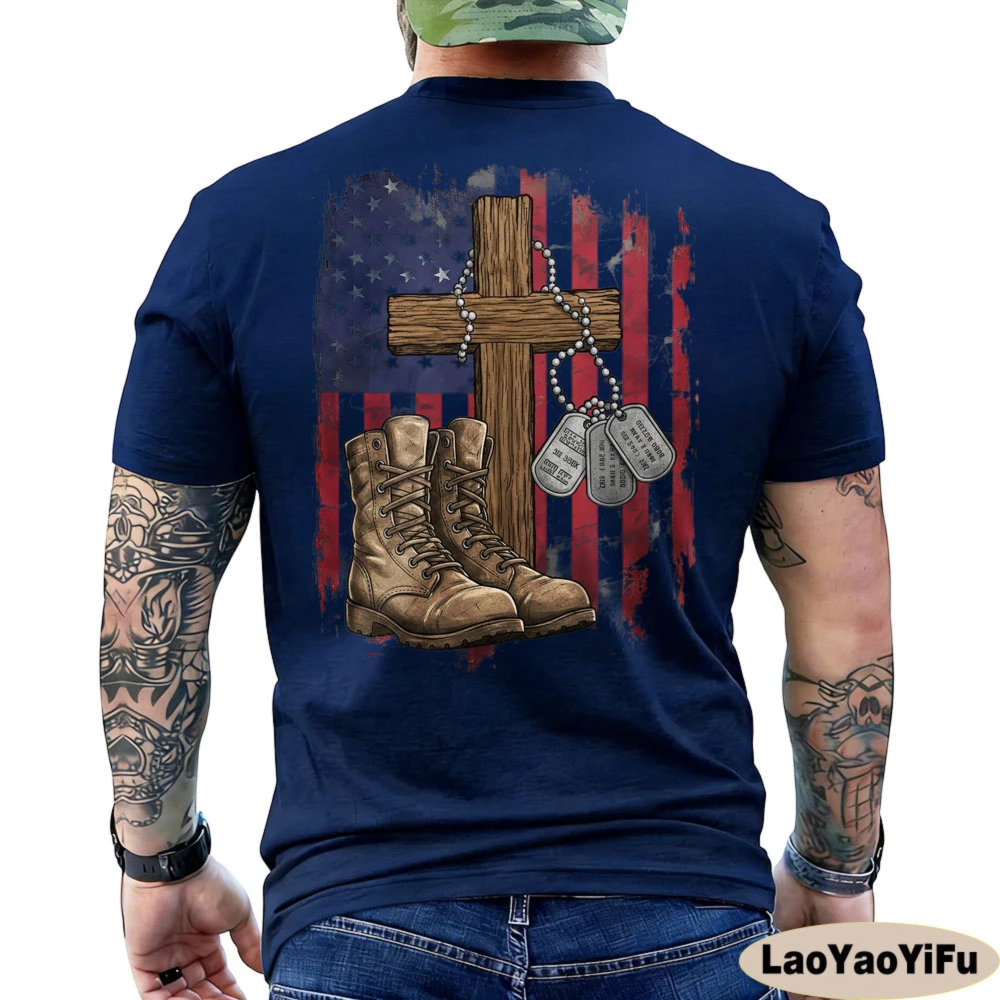 Veteran Memorial T-Shirt American Flag Military Boots Tees Women Nostalgia Tops High Quality Cotton T Shirt Round Neck Tees