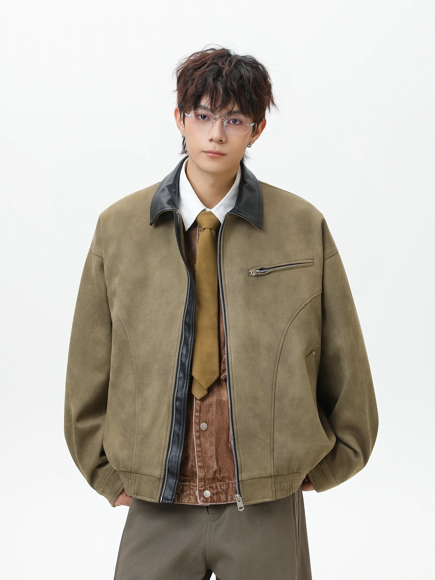 

Замшевая куртка с лацканами контрастного цвета в американском стиле ретро, мужская осенняя модная брендовая универсальная повседневная куртка для пар