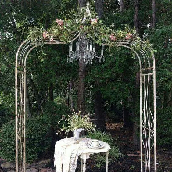 Metal Garden Arch With Gate Decorative Plant Stands Trellises System for Outdoor