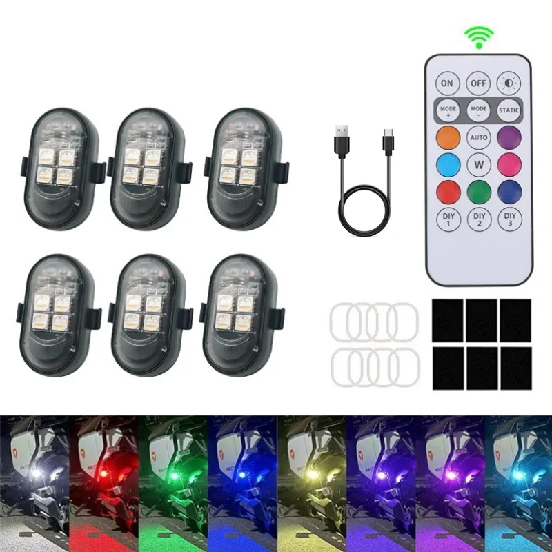 2/4/6pcs Wireless Remote Control LED Strobe Light for Car Motorcycle Drone Scooter Anti-collision Warning Lamp Flash Indicator