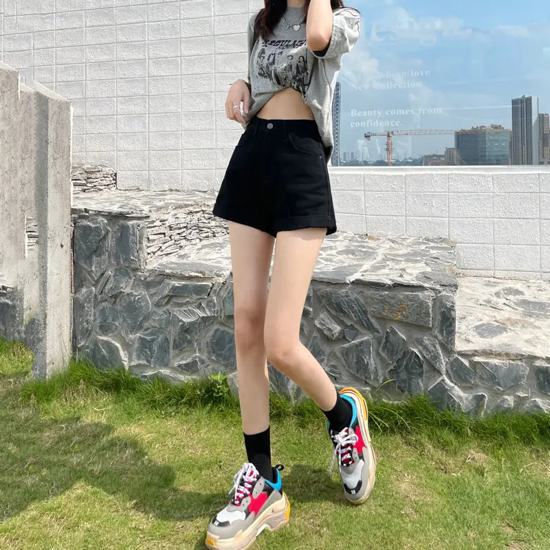 

2025 Summer Women's Denim Shorts High Waist Blue Cotton Wide-leg Short Pants Girl's Student Korean Fashion Womens Cowboy Shorts