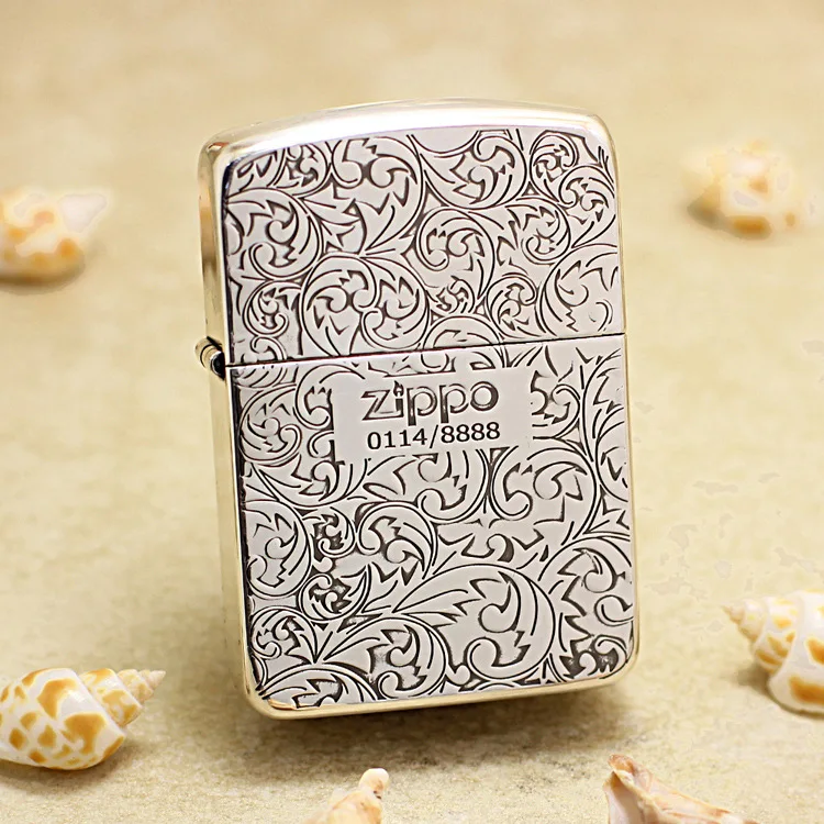 Genuine Zippo Ancient Silver Tang Grass oil lighter copper windproof cigarette Kerosene lighters Gift anti-counterfeiting code