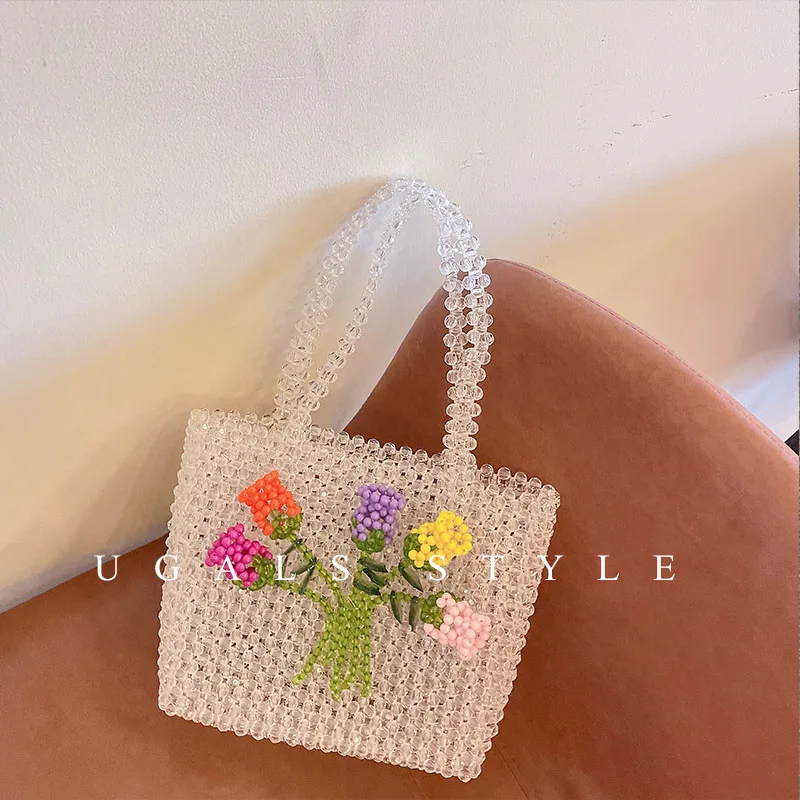 2023 New Customized Hand Woven Beaded Bag Women\'s Fashion Flower Design Crystal Handbag Exquisite Fairy Banquet Party Sac A Main