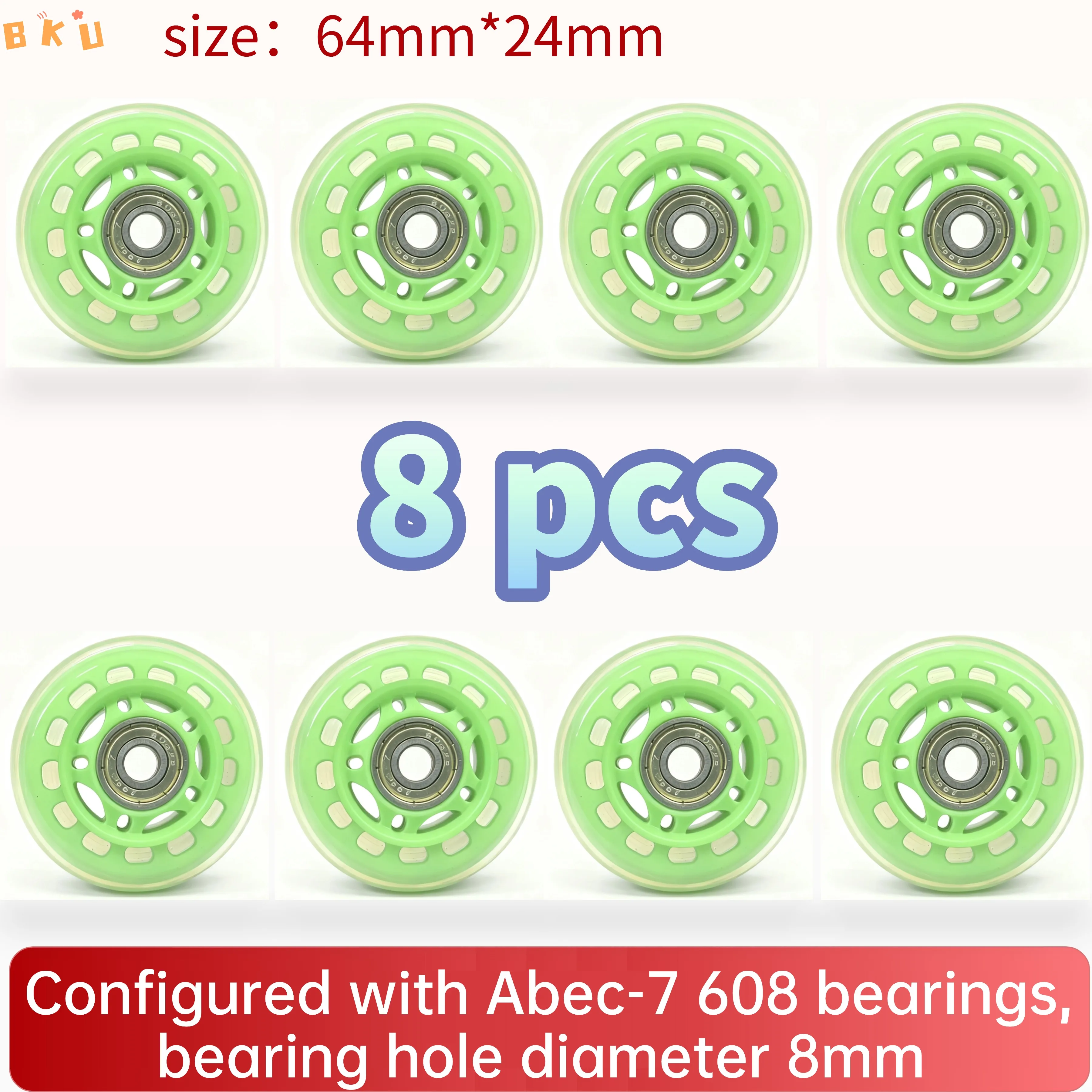 8 قطع عجلات PU متعددة الوظائف 64 مم، مقاومة للاهتراء وهادئة عالية السرعة مع محامل Abec-7، بديلة للأمتعة والزلاجات